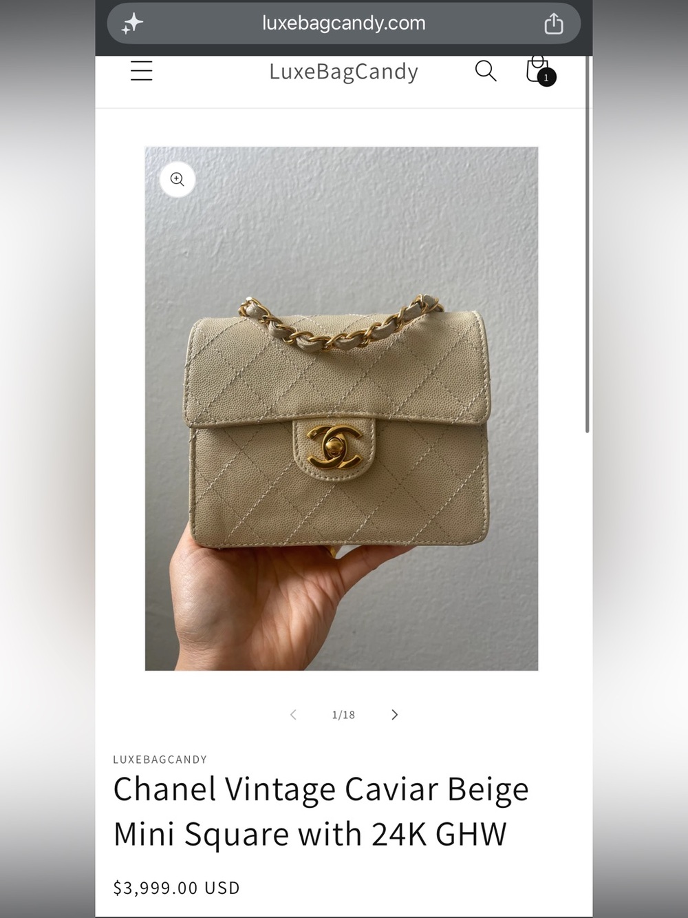 Chanel Vintage Caviar Beige Mini Square with 24K GHW - Picture 17 of 17